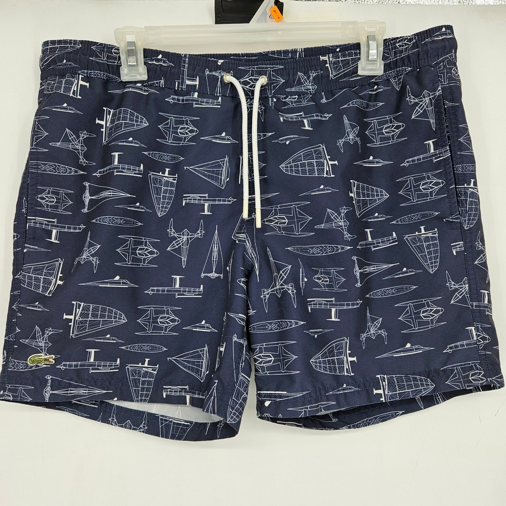 Lacoste Swim Trunks Mens‎ Medium Sailing Boats Athletic Performance Gym Lined